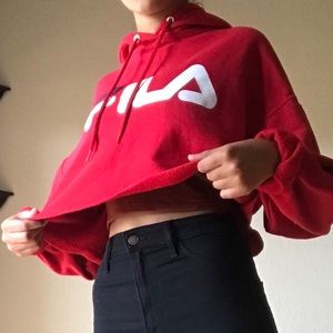 Red Fila cropped hoodie